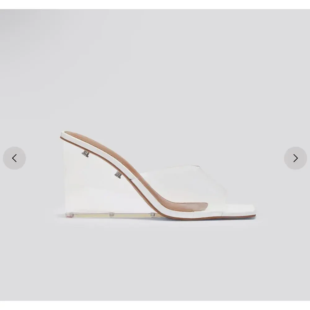 Fashion to Figure X Gabrielle Union Clear & White Wedge Heel Mules Size 6 NIB